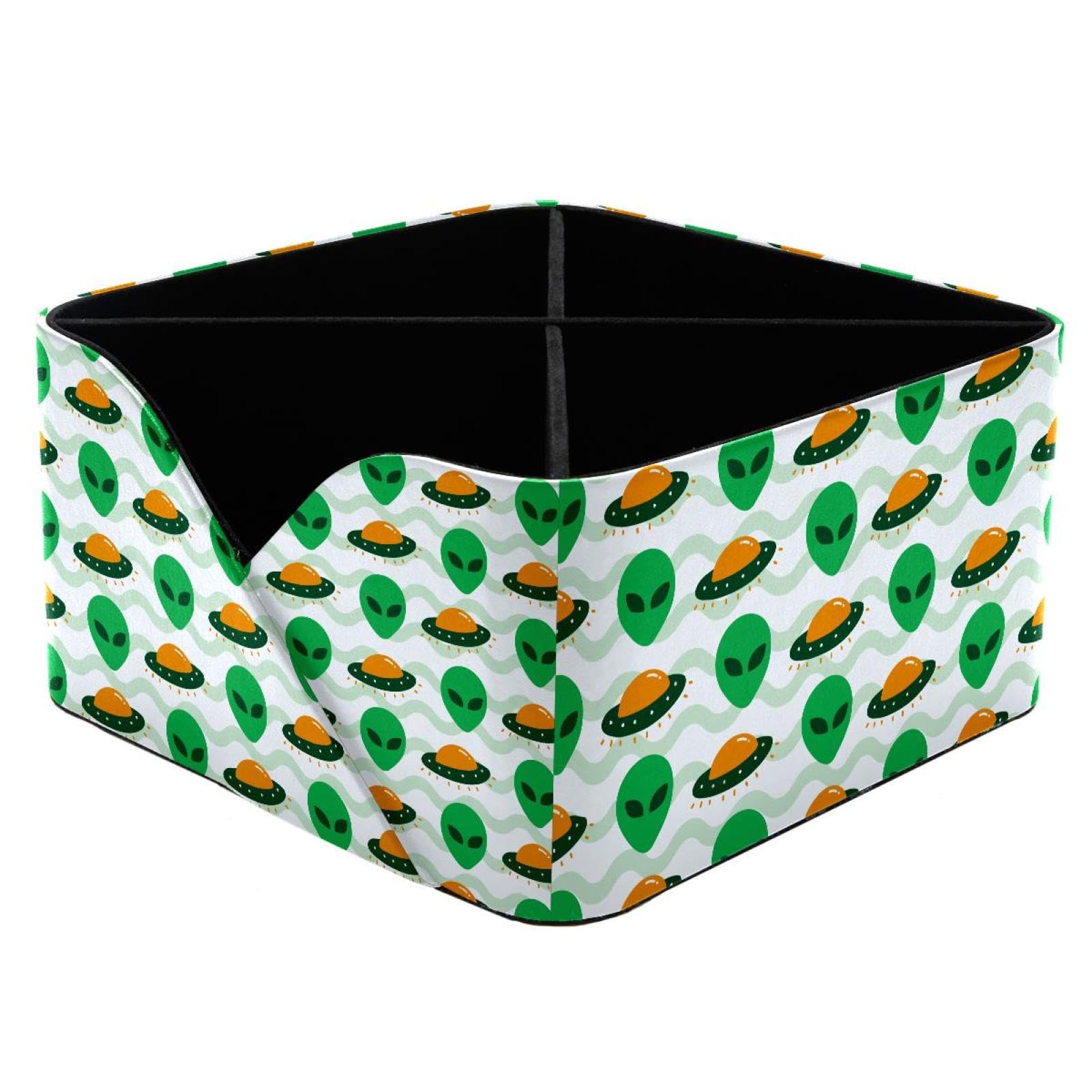 KengjuTesu Green Alien UFO Invasion Spaceship Pattern Desktop Organizer Pen Holder, Rectangular Pencil Cup for Office, Study and Makeup Stations