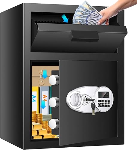 Caja fuerte de depósito para negocios, caja de seguridad antirrobo de 2.6 pies cúbicos con teclado digital, caja fuerte ignífuga con carga frontal