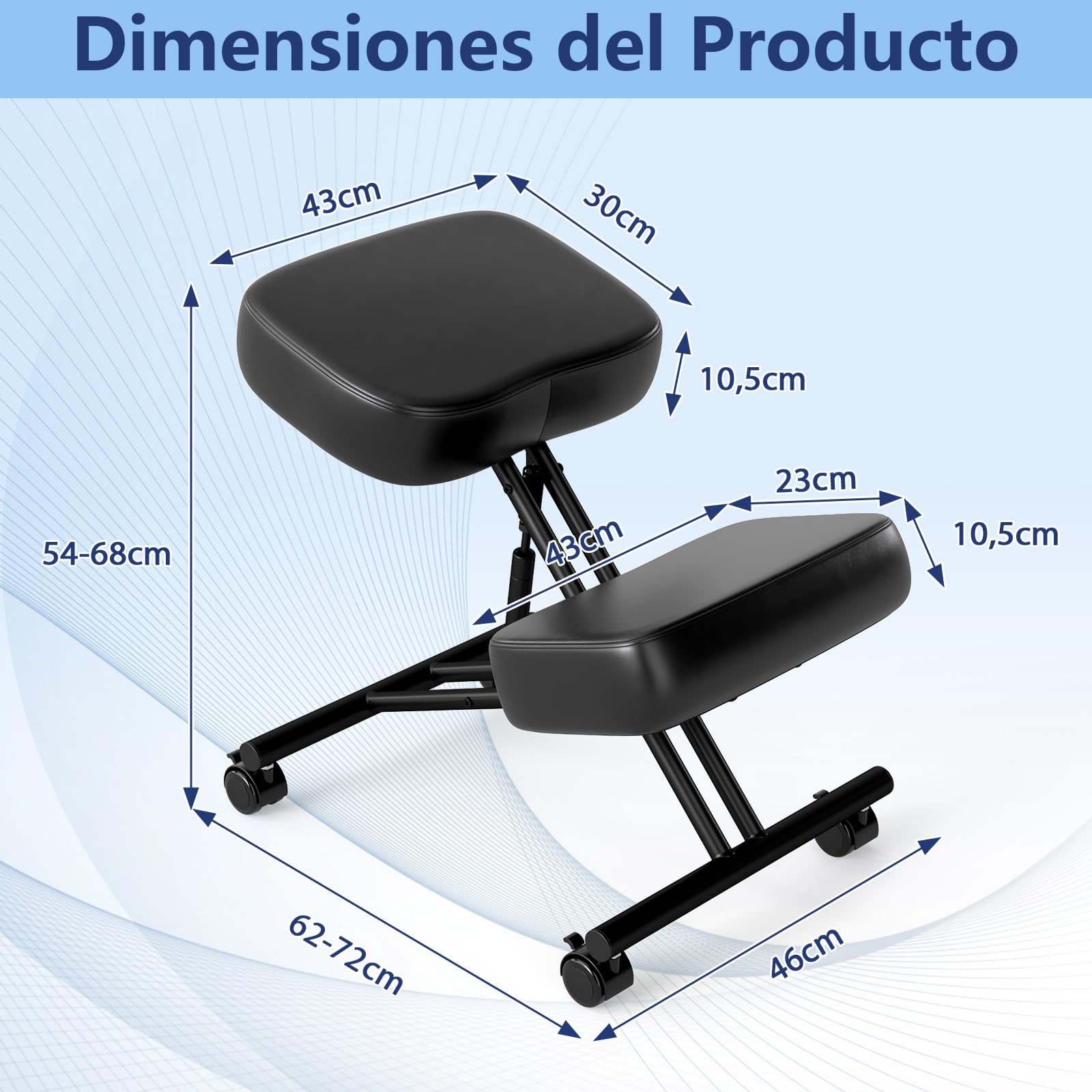 COSTWAY Silla Ergonomica Rodillas, Ajustable en Altura, Cojines de Espuma, Taburete Corrector de Postura con Asiento Inclinado para Aliviar el Dolor, Silla de Oficina con Ruedas Universales