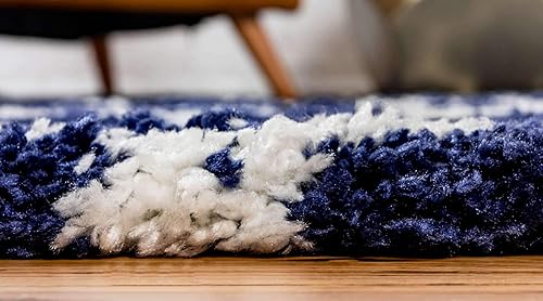 Miniatura 3 de Unique Loom Rabat Shag Collection - Alfombra rectangular de 5 pies 1 pulgada x 8 pies, color azul marino y marfil