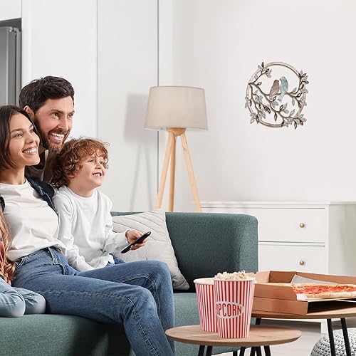 Vista 10 de Ferraycle Arte de pared de metal con silueta de pájaro en rama de árbol, decoración de pájaro para sala de estar, jardín, dormitorio, oficina
