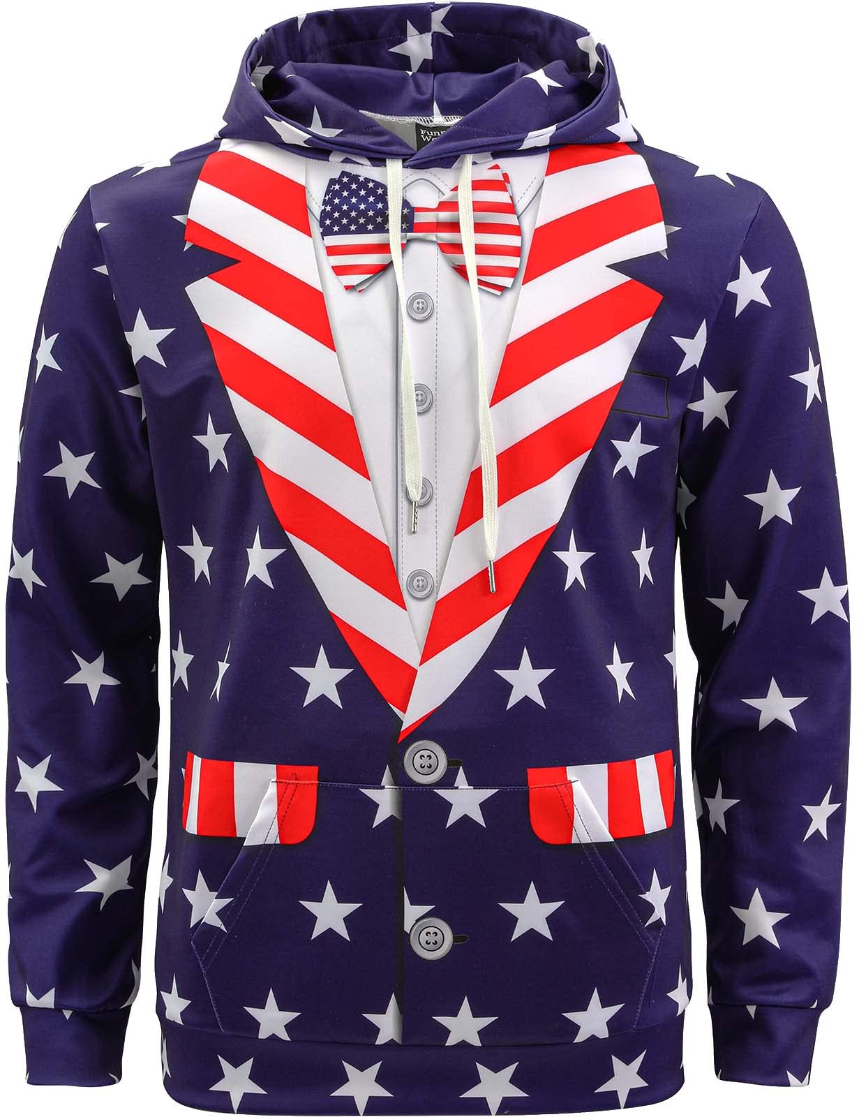 Funny World Men's American Flag Hoodies Pullover Hooded Sweatshirt with Pocket