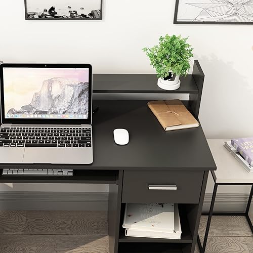 Miniatura 6 de soges Escritorio de oficina en casa escritorio de computadora de 394 pulgadas con cajón y estantes escritorio de madera negra para oficina en casa