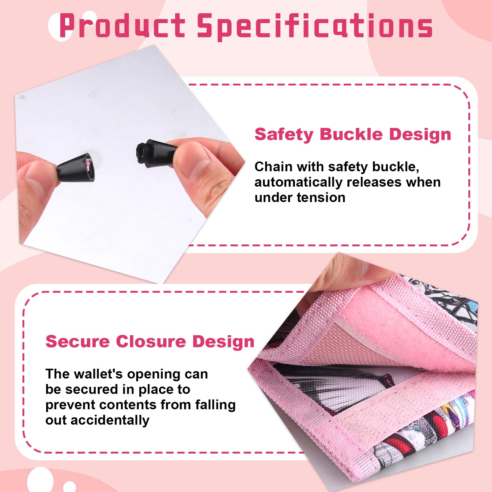 TCRZHHRX Portafoglio a 3 ante con cordino regolabile - K-Pop Portacarte organizer con finestra trasparente per tessera di trasporto - Regalo perfetto per ragazze, adolescenti, studentesse (Nero) - 3