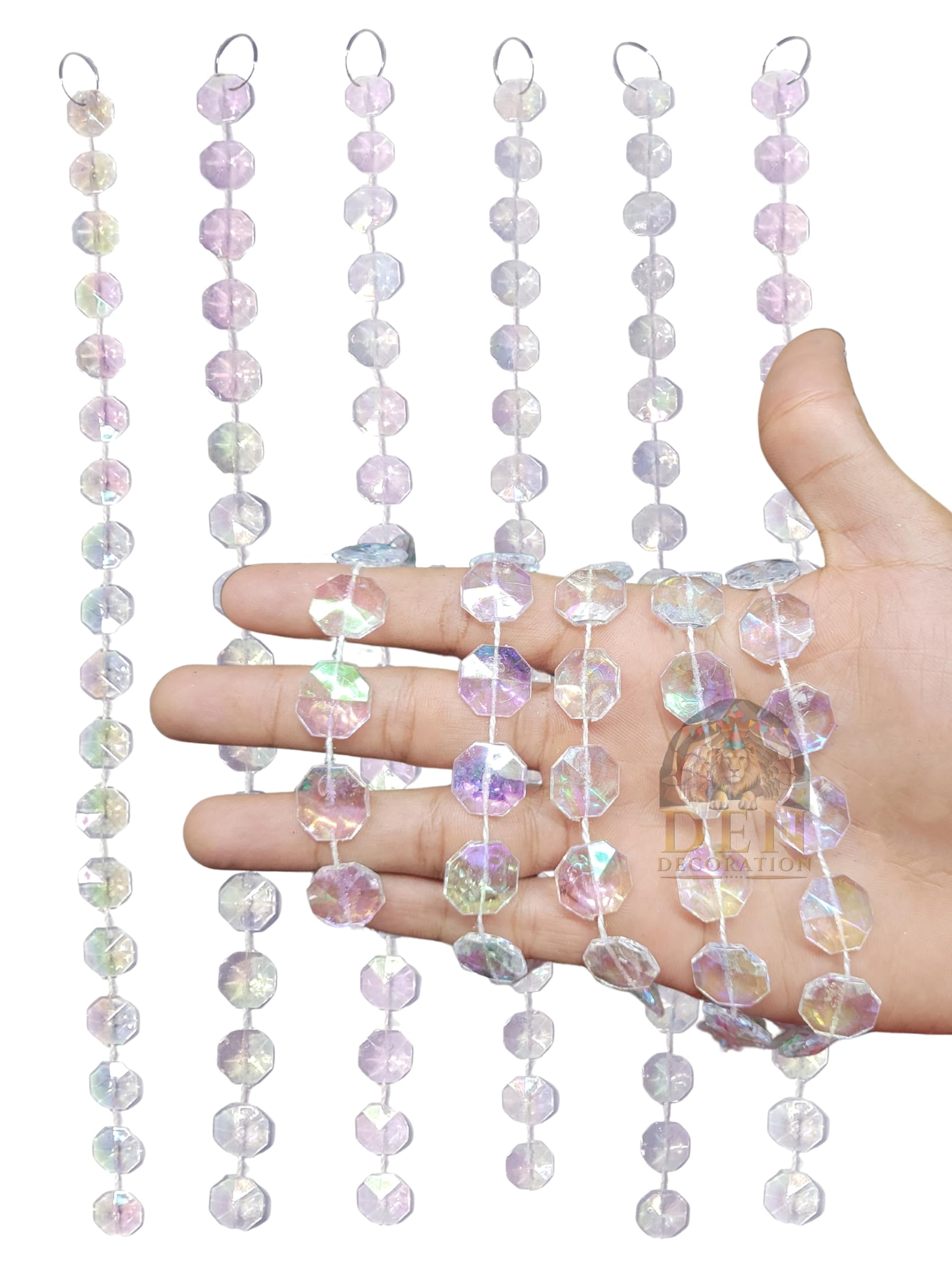 Premium Iridescent Crystal Acrylic Beads String Sequin Chain Garland (5 feet) (Dancing Octagons, Pack of 5 Lines)