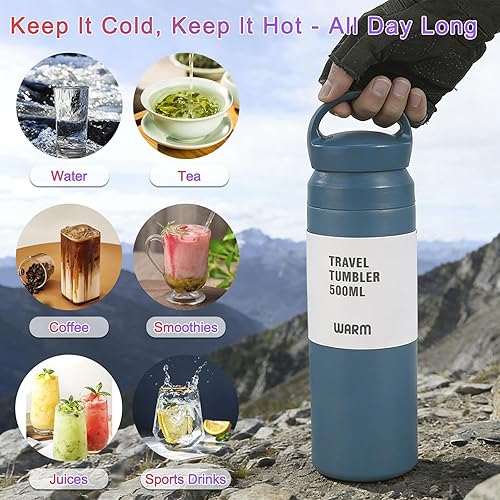 Miniatura 5 de Botella deportiva aislada de doble pared de 17 onzas, mantiene el calorfrío durante 24 horas, a prueba de sudor, duradera, perfecta para gimnasio y