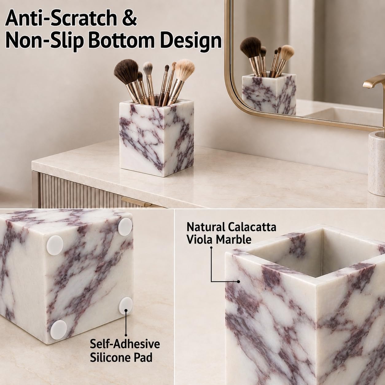 Natural Marble Toothbrush Holder: Calacatta Container for Bathroom