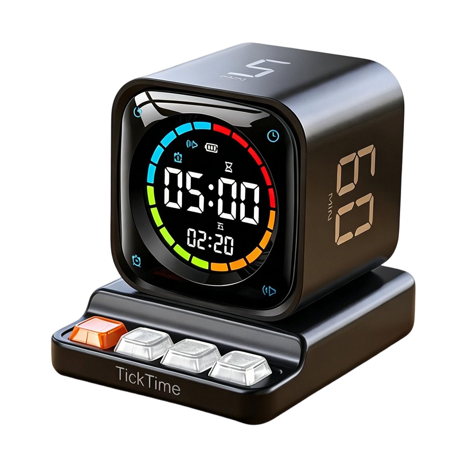 Minuteur rotatif avec affichage de la date, outil de gestion du temps de bureau avec 4 modes prédéfinis ABS pour l'organisation de bureau, horloge USB C