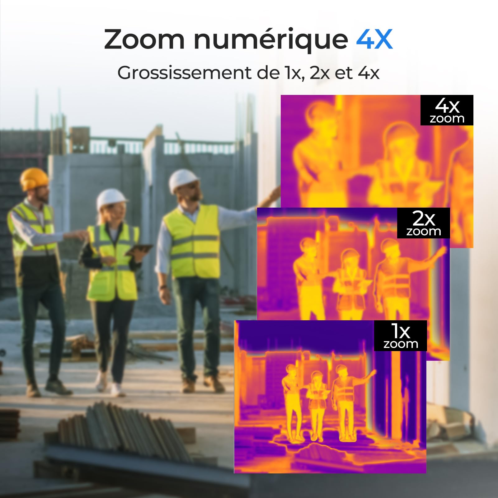 TOPDON Caméra thermique TC004 Lite, résolution thermique 240 x 180, Autonomie de la batterie de 15 heures, Zoom d'image 2X/4X, plage de température:-20 °C à +550 °C