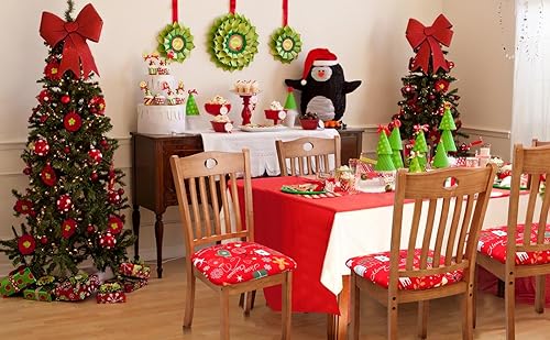 Miniatura 2 de Juego de 4 fundas de asiento navideñas para sillas de comedor, elásticas, extraíbles y lavables, fundas de asiento para sillas de cocina,