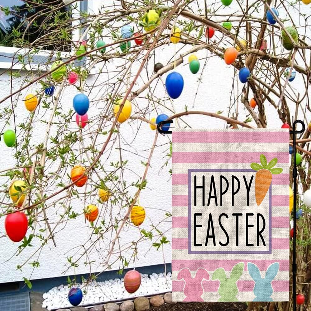 Happy Easter Bunny Garden Flag Double Sided Vertical Burlap 12×18 Inch Rabbit Outdoor Yard Farmhouse Decor DF020 - Image 3