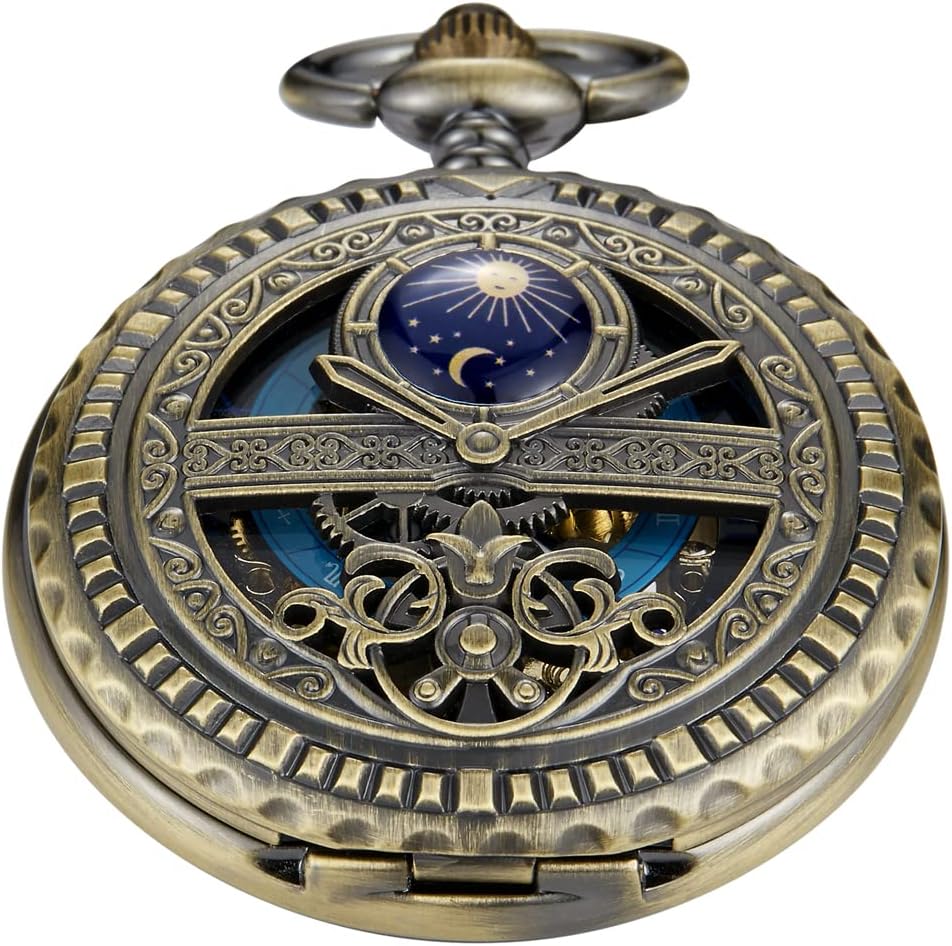 Vintage Mechanical Men’s Pocket Watch, Roman Dial Clock Hand Wind Pocket Watch for Men with FOB Chain Gift