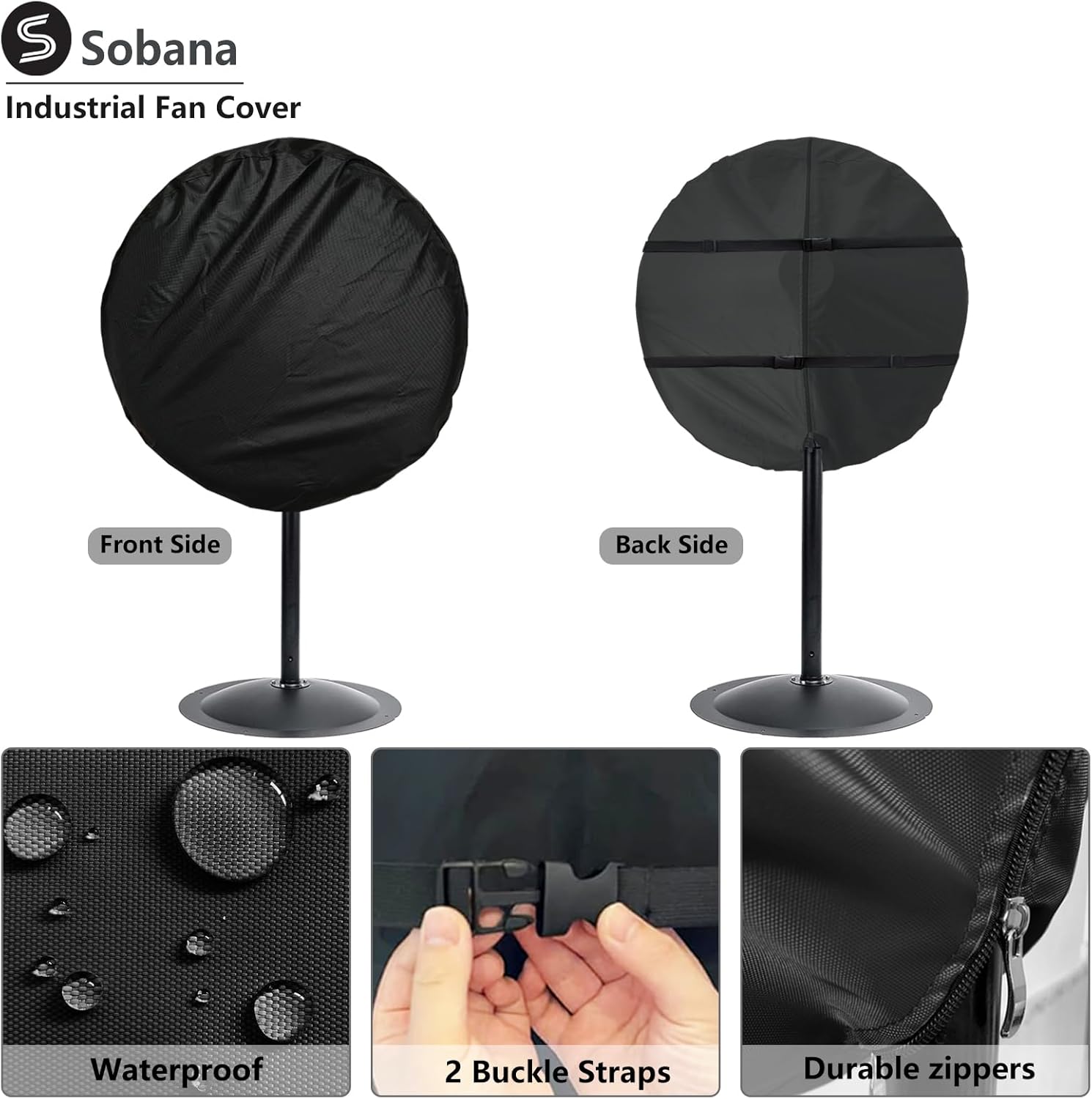 Wall Mount Fan Cover - 30 Inch Industrial & Pedestal Fan Cover, Waterproof & UV-Proof, Black