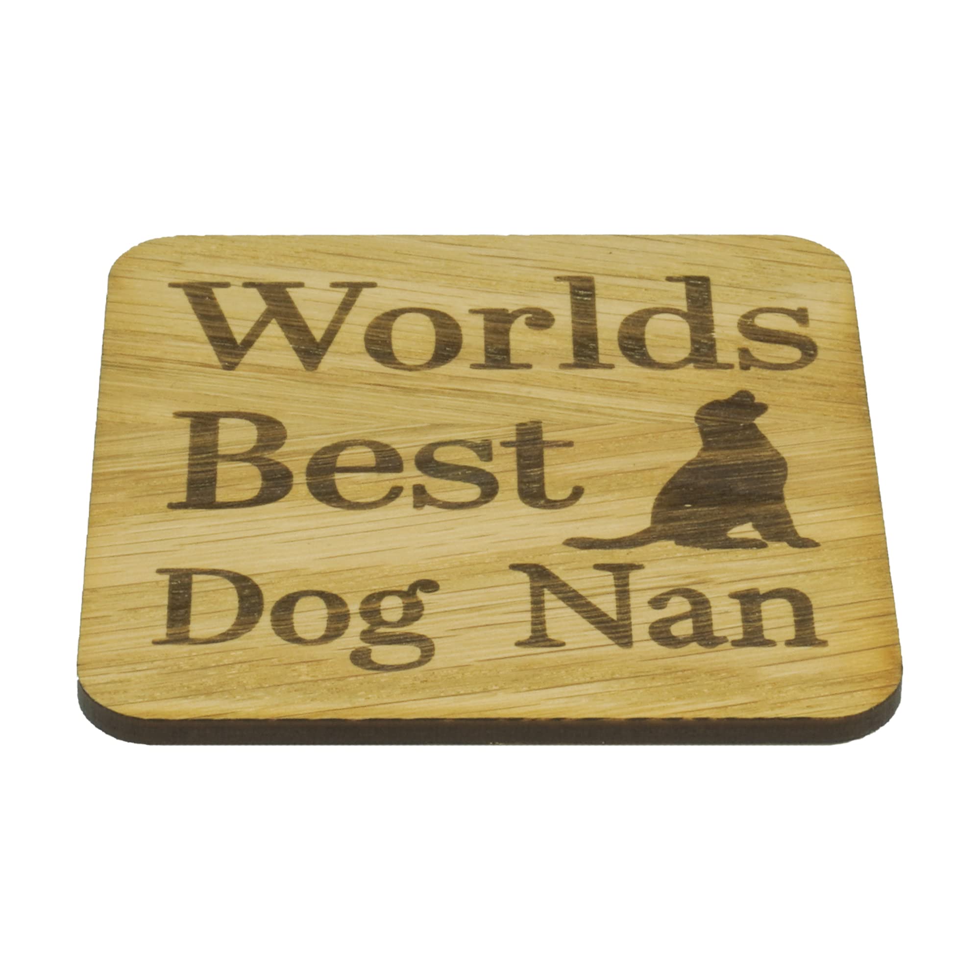 Worlds Best Dog Nan Oak Veneer Coaster – Gift for Nanny from the dog- great new puppy -fun special Birthday present dog. 9.8cm x Drinks Mat., Beige