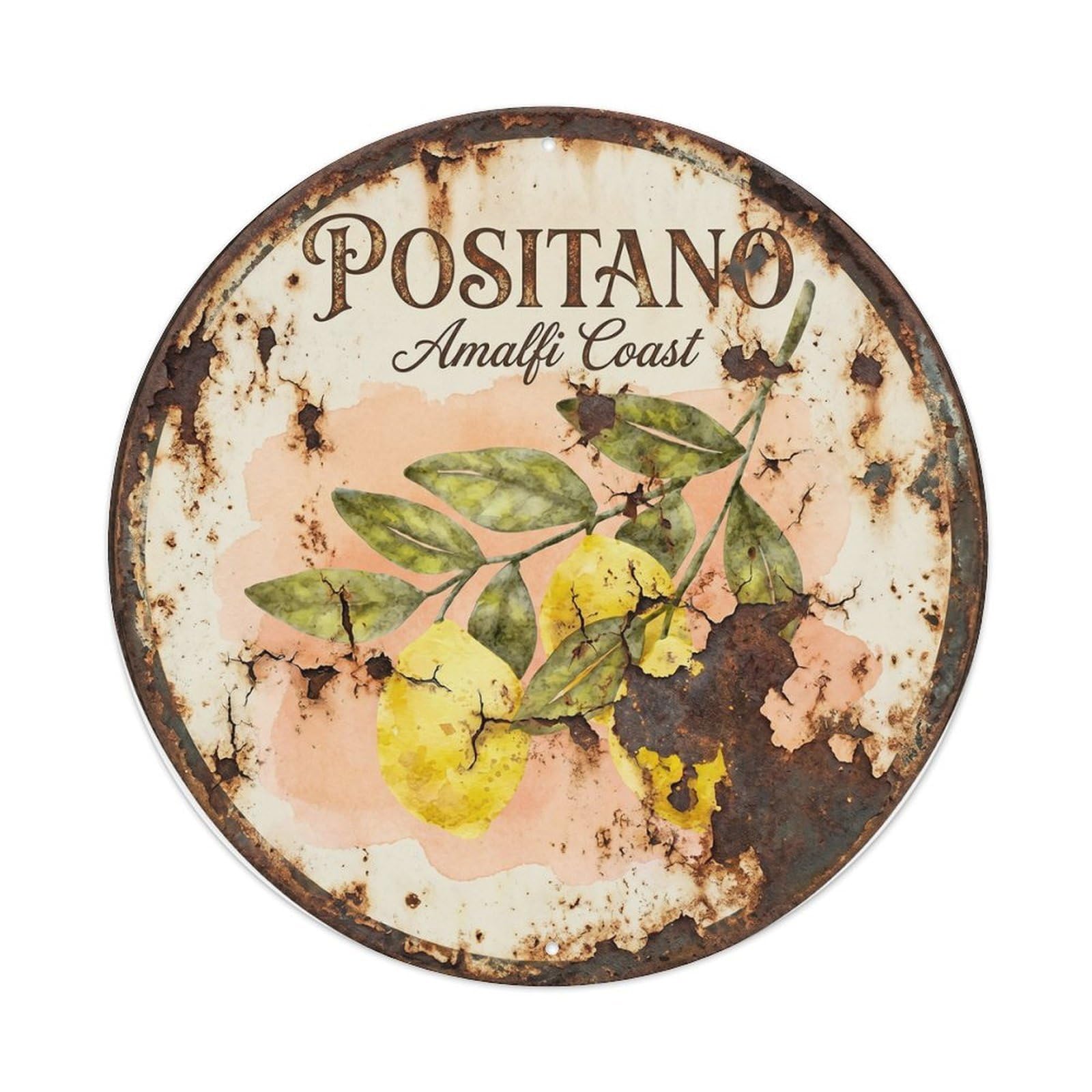 Positano Coastal Route Rustic Campania Coast Classic Metal Tin Sign Plaque Wall Decor for Cafe, Man Cave, Club Bar, Office, Home Garden Round Metal Poster 8x8Inch