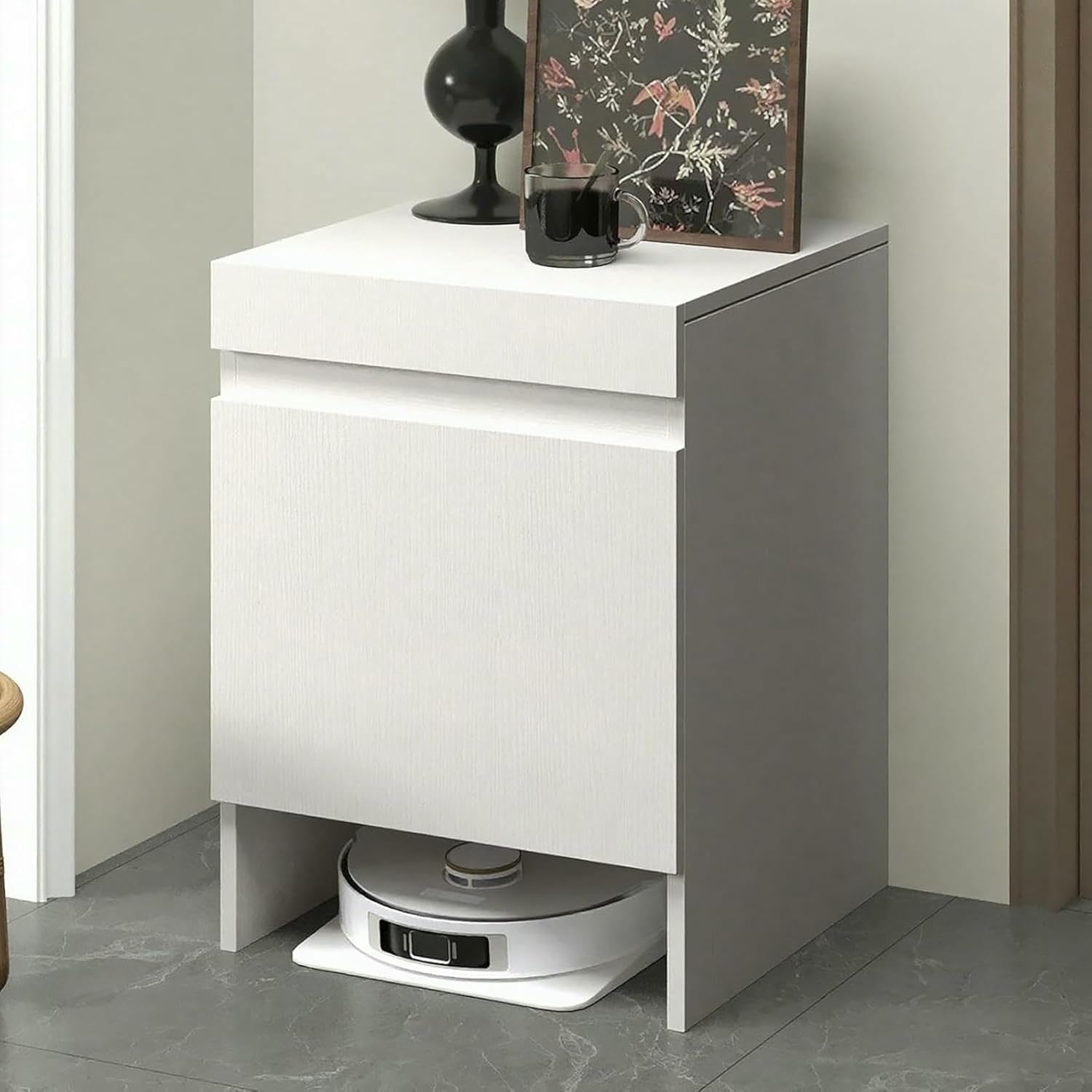 Robot Vacuum Stand Cabinet Hidden End Side Table Home Furnishing Night Stand Vacuum, Self-Emptying Sweeper Machine Cabinet Easy to Change Water
