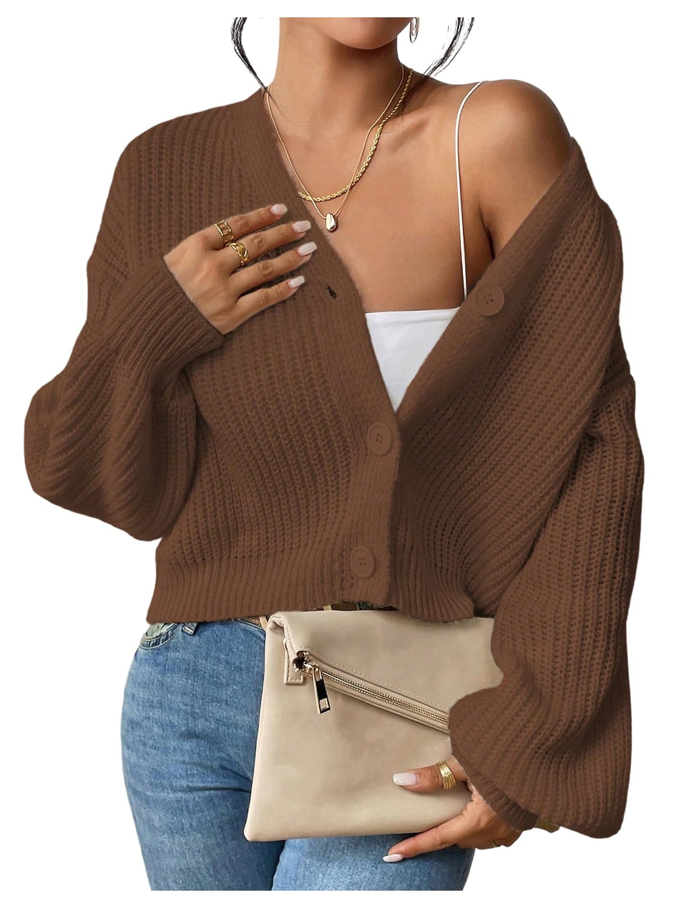 SHENHE Womens Cardigan Sweater Casual Button Down Long Sleeve V Neck Knitwear Cardigan Top