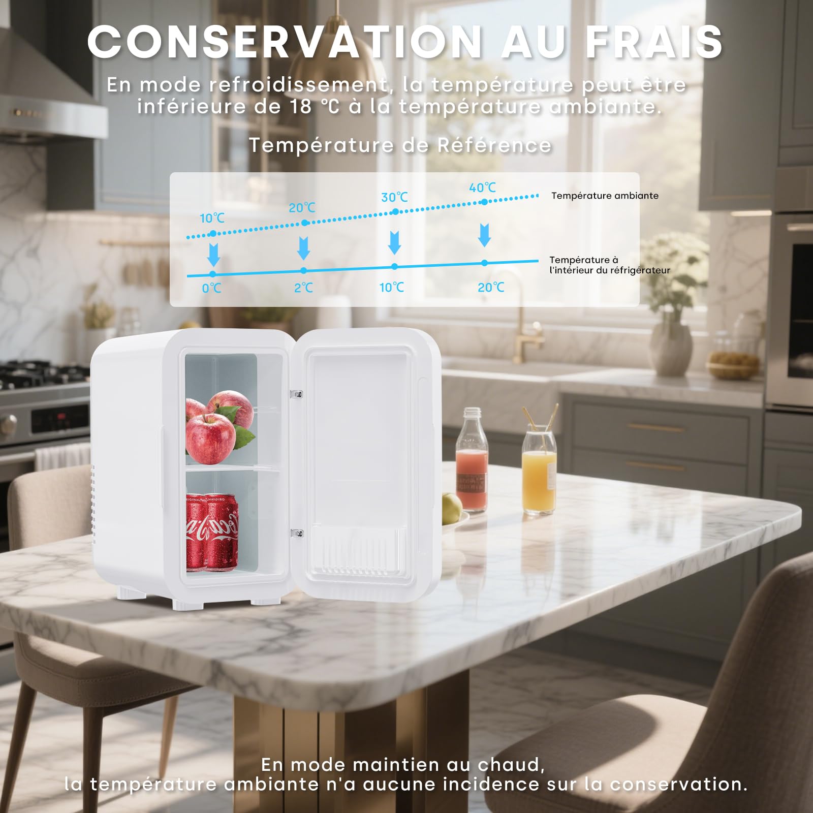 Enventor Mini Frigo 6 litres/8 canettes, glacière et réchaud, alimentation CA + 12V CC, portable pour chambre, voiture