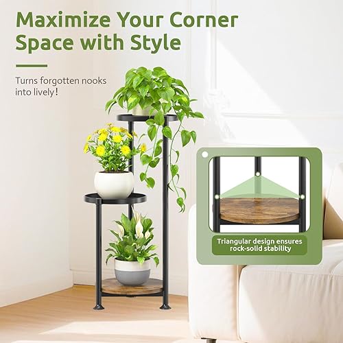 Miniatura 4 de Soporte para plantas de 3 niveles para interiores y exteriores, soporte de flores alto de 10 pulgadas de ancho en metal escalonado con múltiples