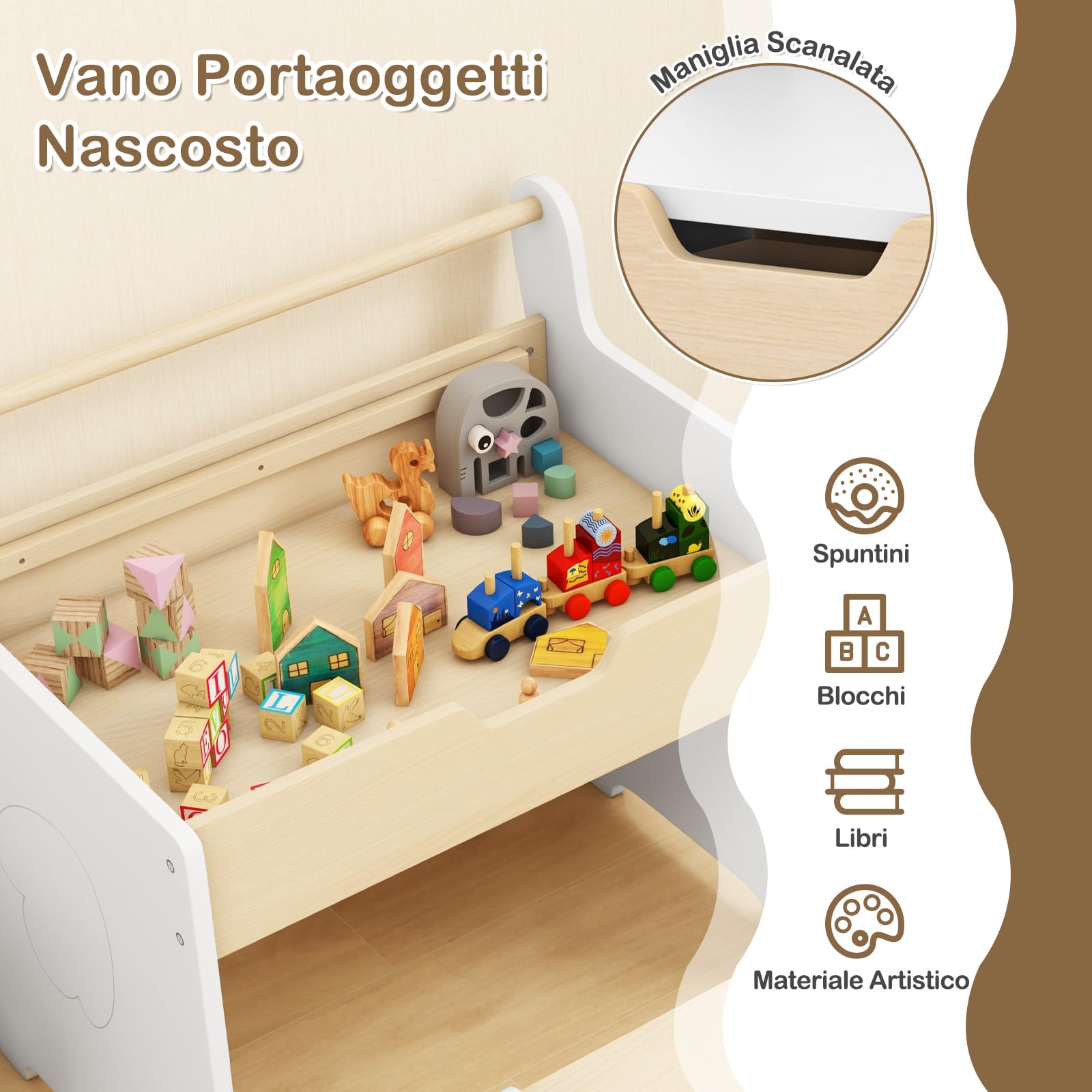 RELAX4LIFE Juego de mesa y silla 2 en 1 para niños, escritorio de madera con tablero extraíble de doble cara, amplio espacio de almacenamiento, diseño multifuncional para habitación de los niños