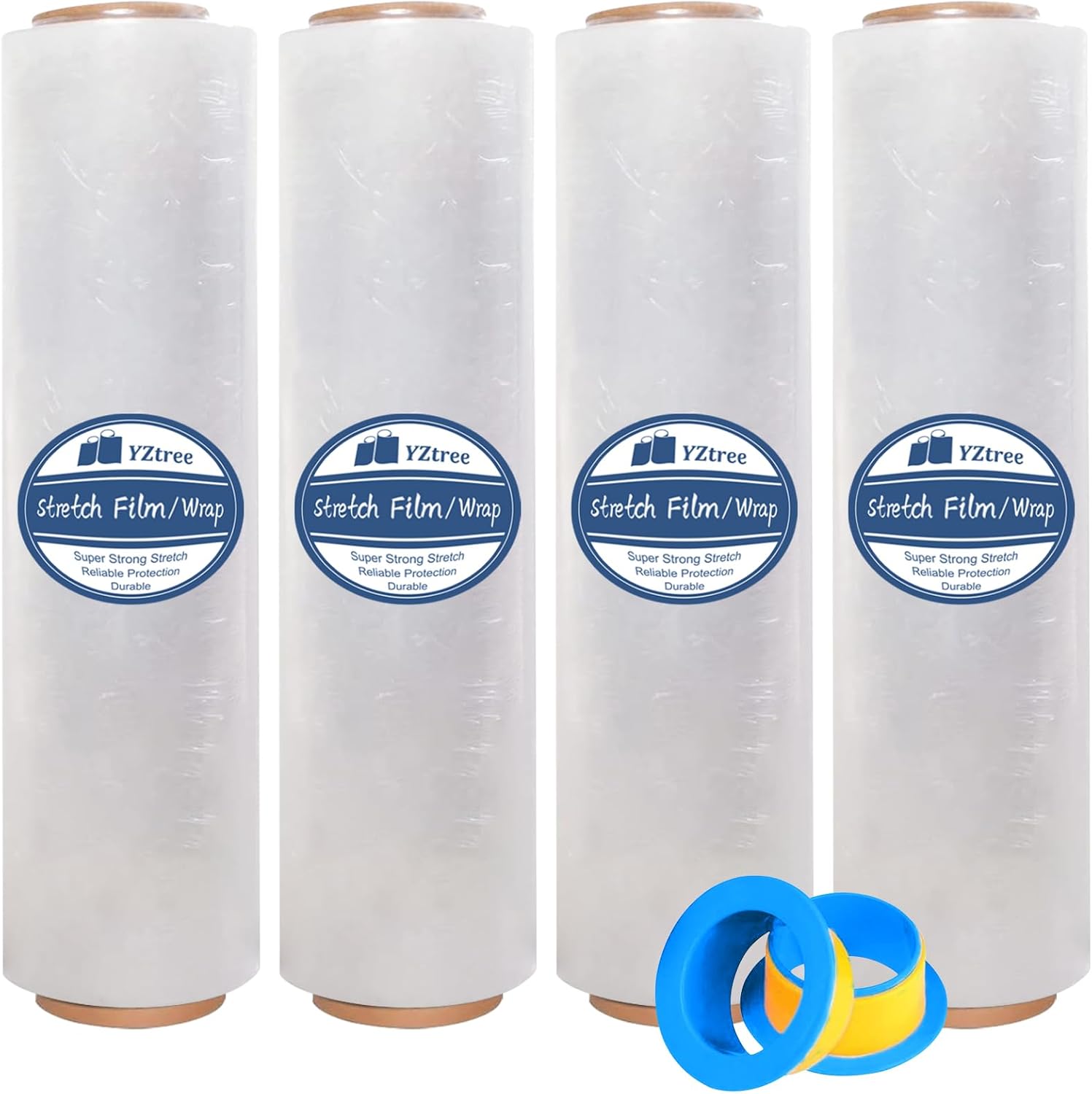 4 Pack Plastic Wrap for Moving: Moving Wrapping Plastic Roll with 2 Handles, 18" Strength up to 800%, 80 Gauge Clear Shrink Wrap for Furniture, Moving, Shipping, and Pallet Packing, 1000 feet