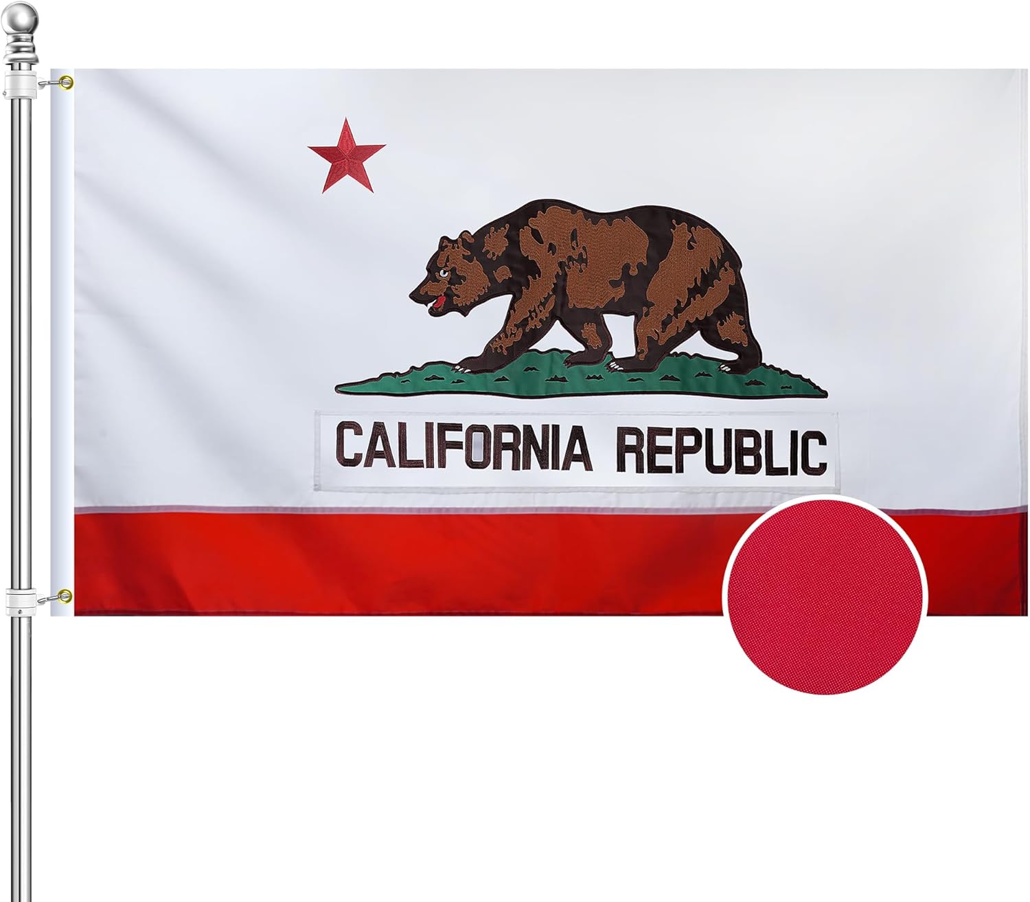 California Flag 3x5,California State Flag,Fully Embroidery Technique,Tear Resistant,Sewn Stripes,Brass Grommets,Upgraded High-strength Polyester Fabric,All Weather Durable State Flags.