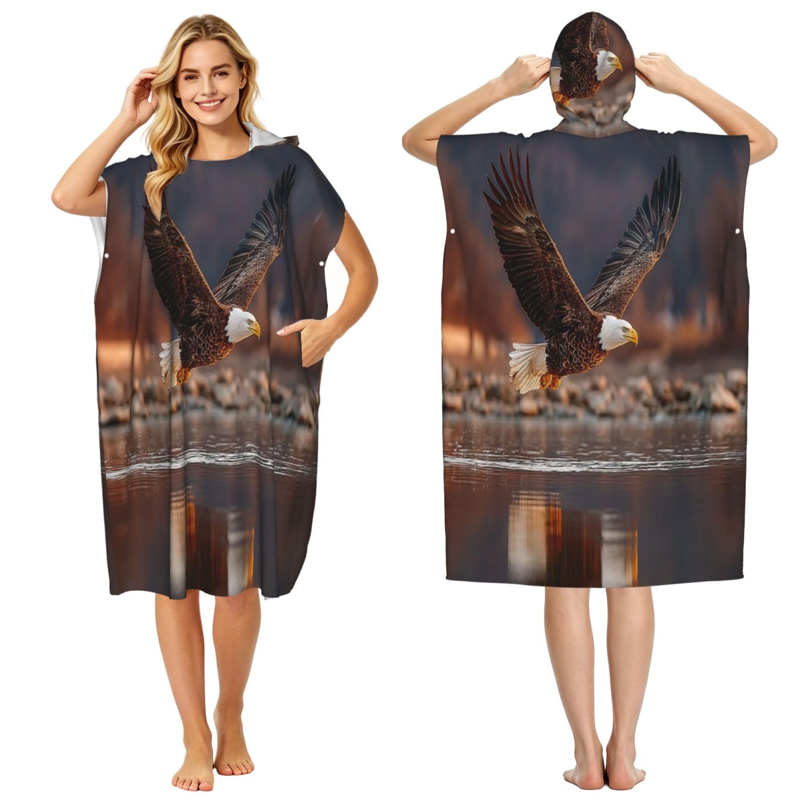DTHKJNLSF The Eagle On The Lake Adult Hooded Beach Poncho Towel