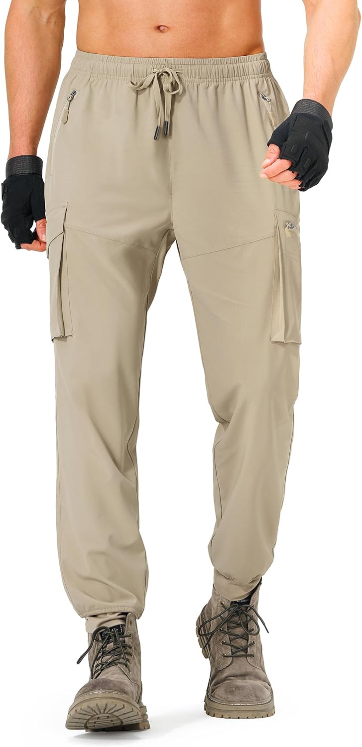 Men's Hiking Pants Cargo Lightweight Quick Dry Elastic Waist Golf Joggers with Zipper Pockets Water Resistant - Image 2