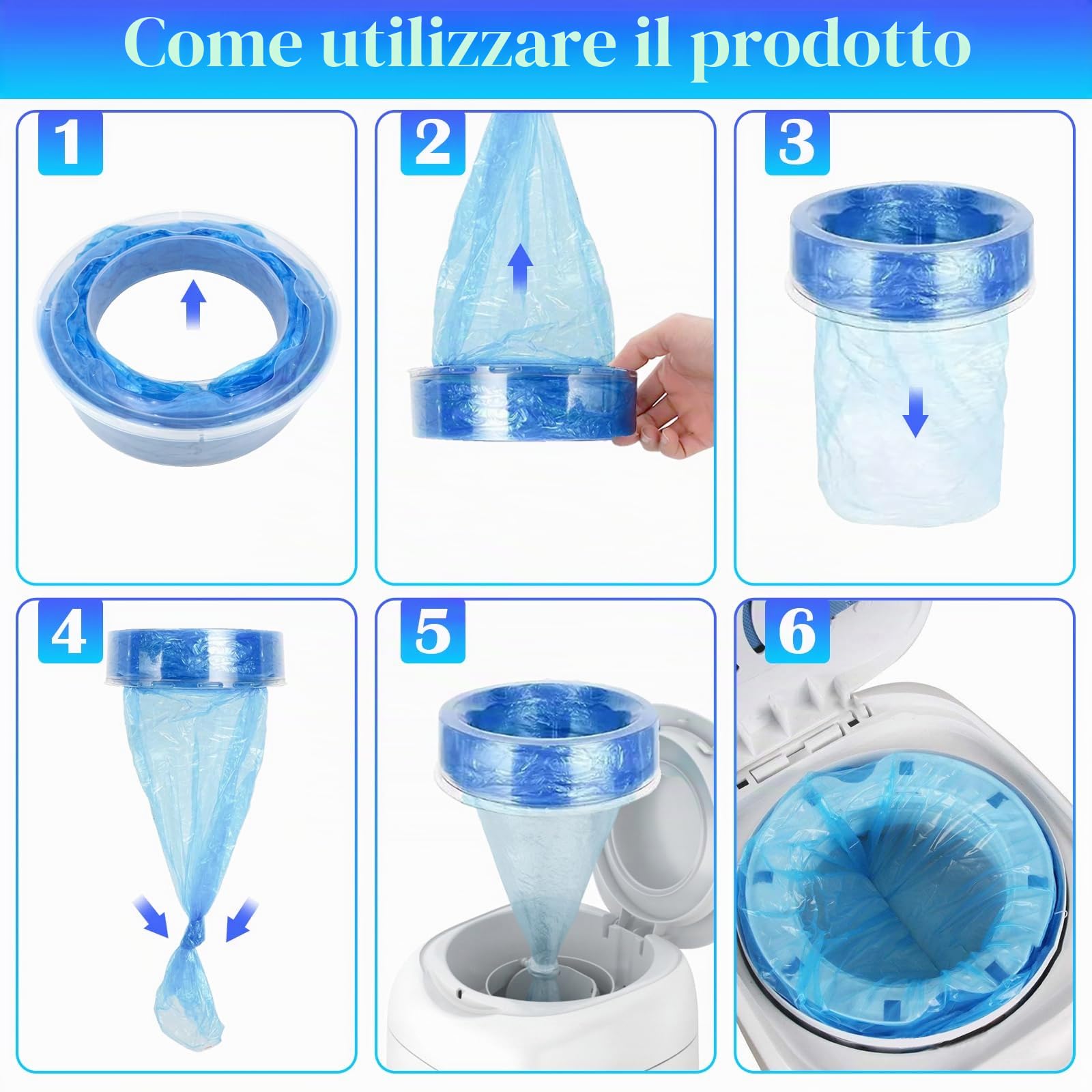 20 Pezzi Ricarica Mangiapannolini, 4.5m Sacchetti Lettiera Gatto Ispessita Antiodore, Compatibile con Litter Genie LittyCat LitterLocker