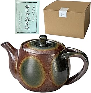 【オリジナルラベル付き】 千陶千賀陶器 こだわりのポット急須 36-35 萬古焼 ギフト お茶が美味しくなる 急須 後ろ手 日本製 軽い 480cc (織部)