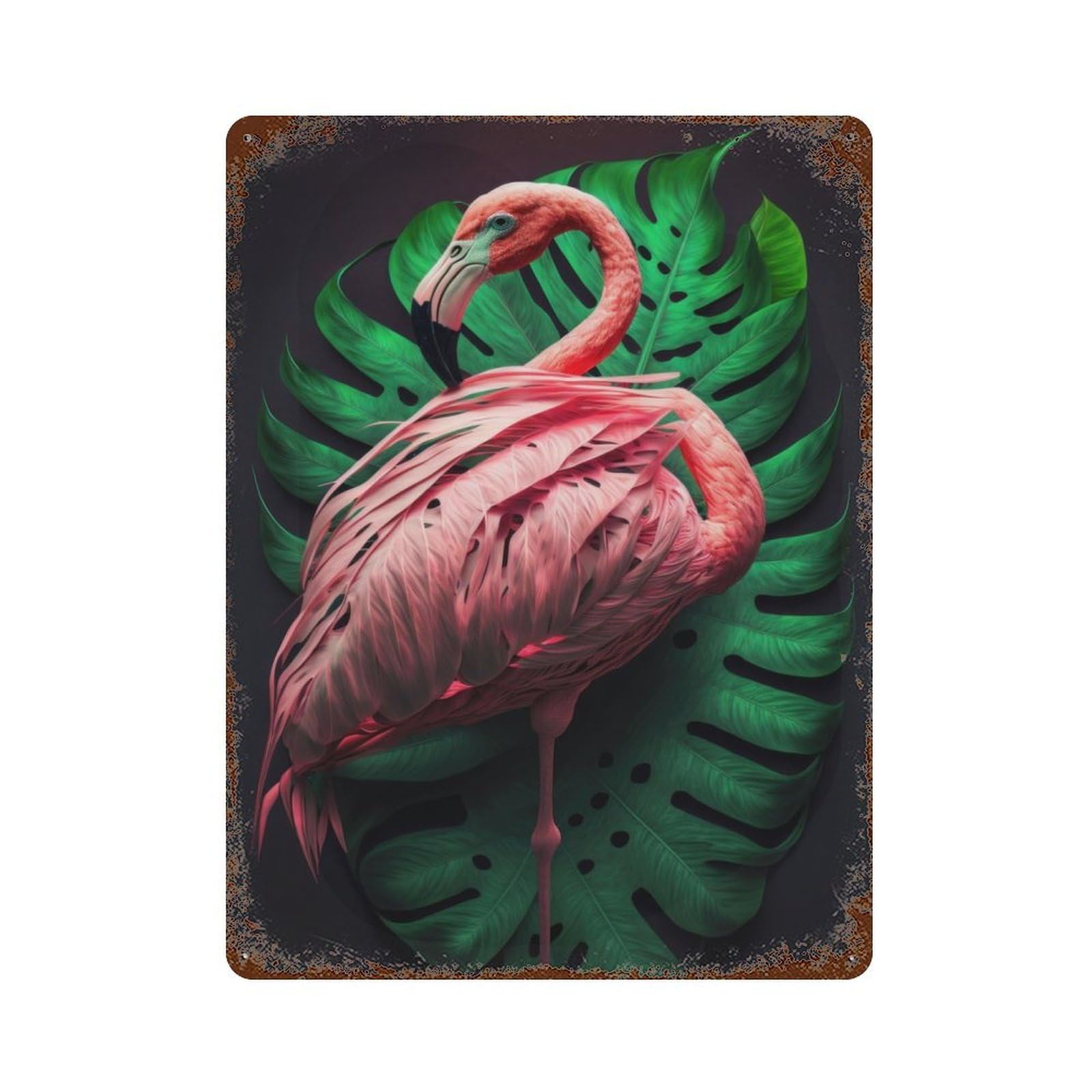 Flamingo Generative AI Retro Metal Sign 15.7"x11.8", Classic Wall Plaque for Garage, Pub Or Kitchen