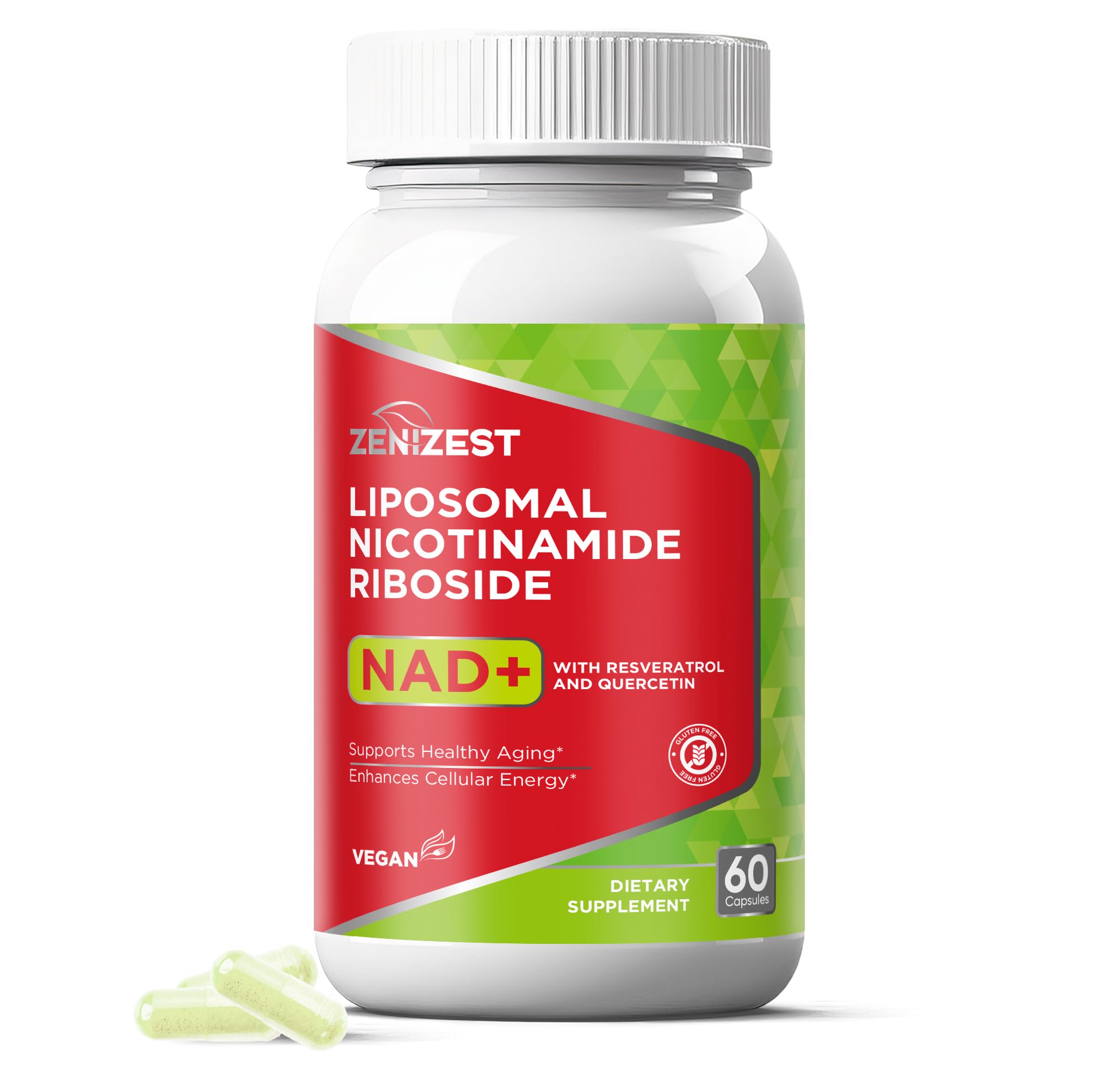 NAD+ Supplement NMN Alternative - Liposomal Nicotinamide Riboside with Resveratrol & Quercetin (60 Count (Pack of 2))