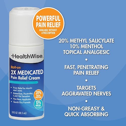 Miniatura 6 de HealthWise 2X Medicated Roll-On 10% Menthol + 20% Methyl Salicylate Pain Relief Cream 3 oz. 88.5 mL Quick-Dry Formula Immediate