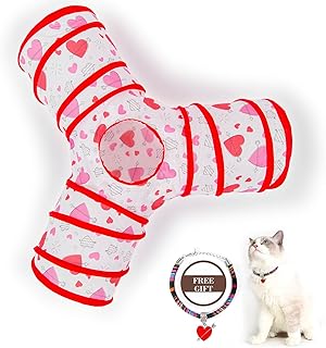 Parnios Collapsible Cat Tunnel, Cat Tunnels for Home Indoor Cats, Cat Tube Pet Play Tunnel 3 Ways, Peek Hole Rabbit Tunnel with Cat Collar for Bunnies, Kittens, Ferrets, Puppy and Dogs (Y-Type)