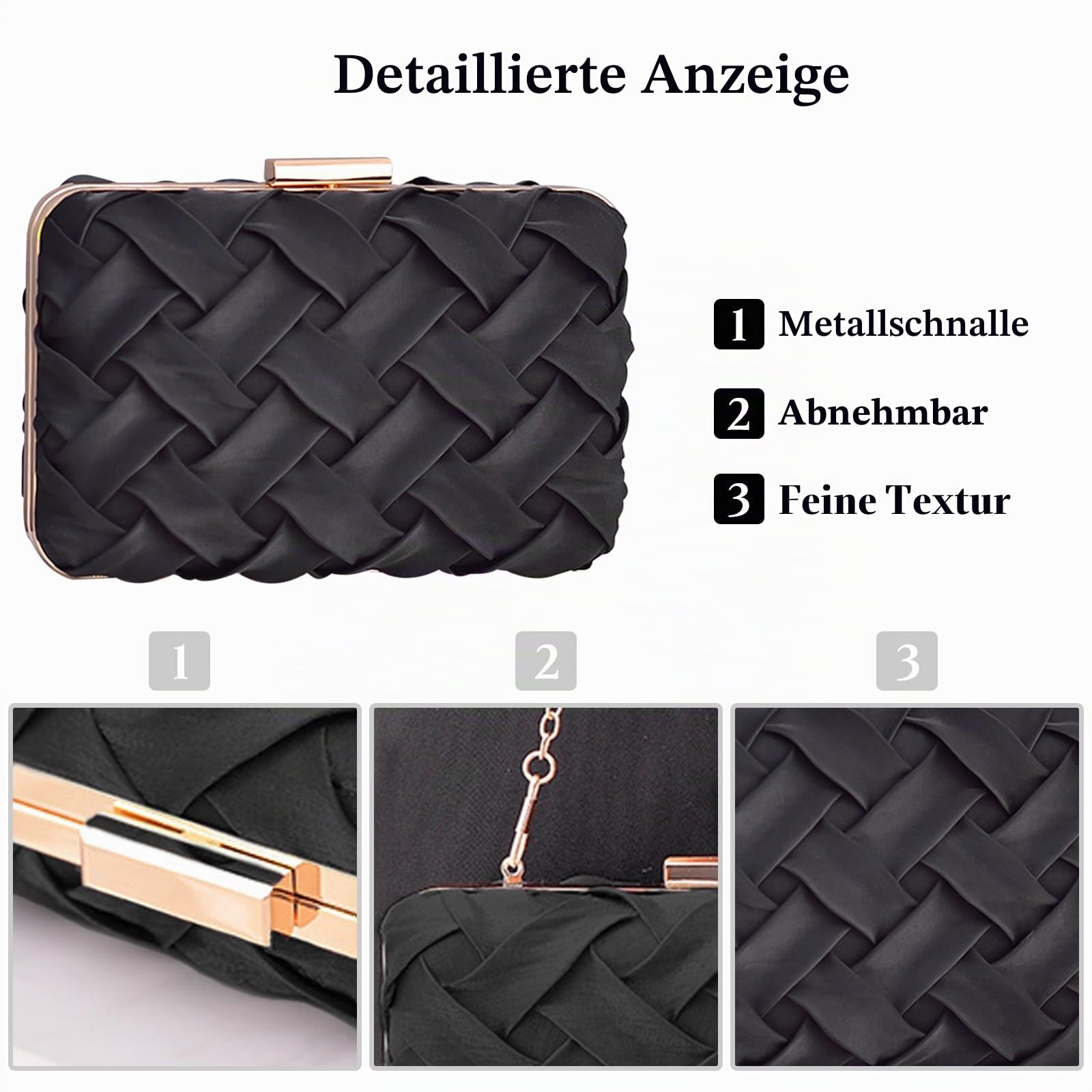 CORIOS Damen Abendtasche Clutch Tasche Hochzeit Brautbörse Handtasche Elegante Schultertasche Kettentasche Tasche Luxurious Klein Umhängetasche für Hochzeit Wedding Prom Party Schwarz