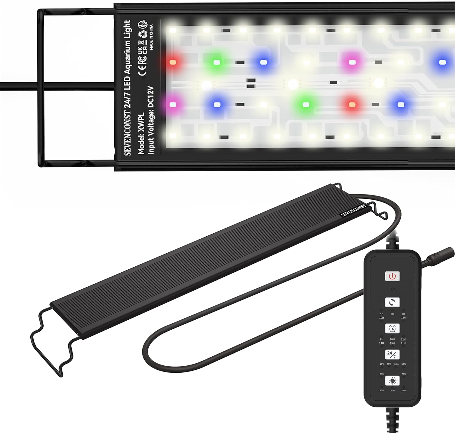 24/7 Mode LED Aquarium Light for 36-45 Inch Plant & Fish Tank, IP68 Full Spectrum Light, Sunrise-Daylight-Moonlight, White Red Green Blue Pink LEDs with Extendable Brackets for Freshwater