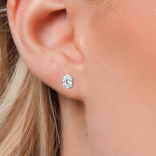 Miniatura 3 de Gem Stone King Oval Stud Earrings For Women Men 925 Sterling Silver Oval 6X4MM Gemstone Birthstone Fine Jewelry for Her Him Mom Dad Wife