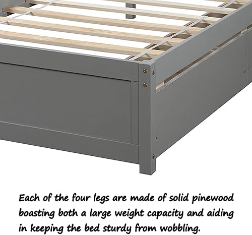 Miniatura 37 de P PURLOVE Cama de plataforma de tamaño individual con cabecero, marco de cama de madera con cama nido (blanco) White Frame,expreso (Espresso