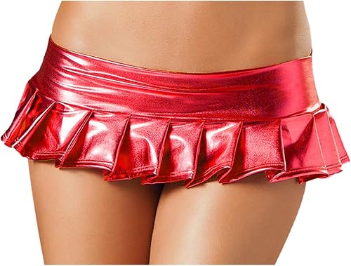 Damen Ultrakurz Minirock Wetlook Stretch GoGo Shiny Metallischer Faltenrock Wetl