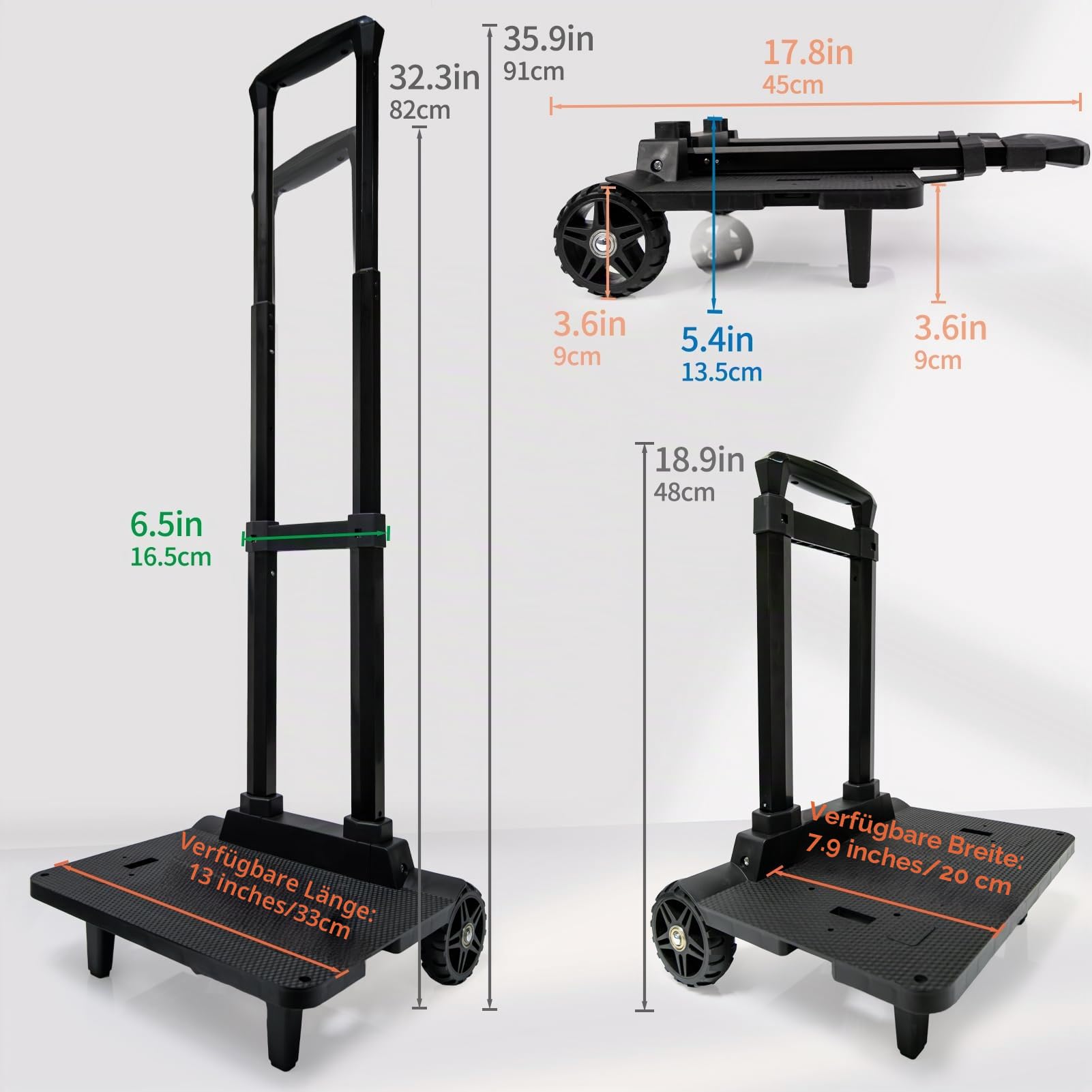 Rucksackwagen mit elastischen Seilen, zusammenklappbarer Trolley aus Aluminiumlegierung für Gepäck, Laptops, Campingausrüstung, Einkaufstaschen und mehr, leichte und tragbare Sackkarre