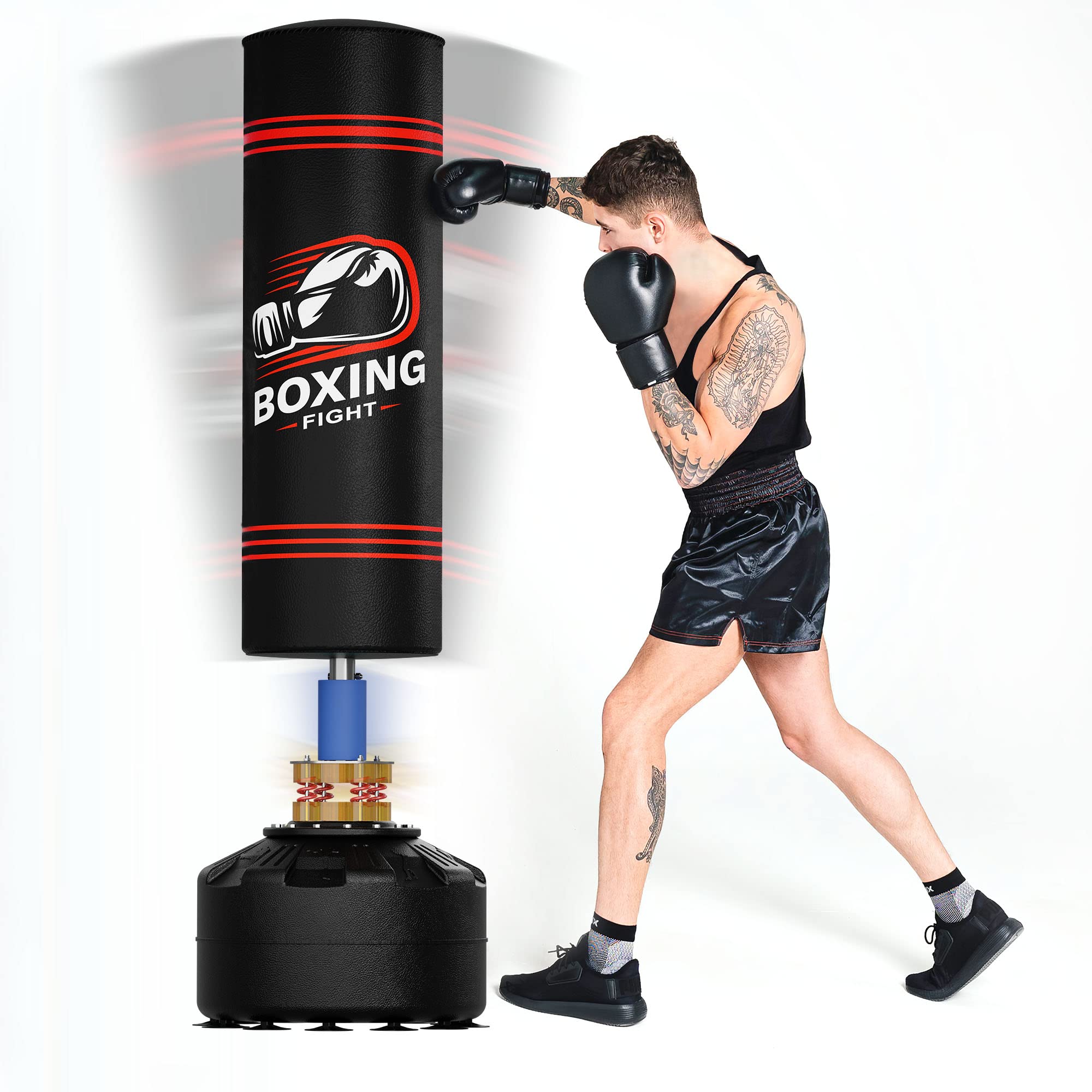 Elevens Boxing Bag Freestanding Punching Bag Heavy Boxing Bag with Suction Cups Base for Adult Youth Kids Stand Kickboxing Bag for Home Office Gym