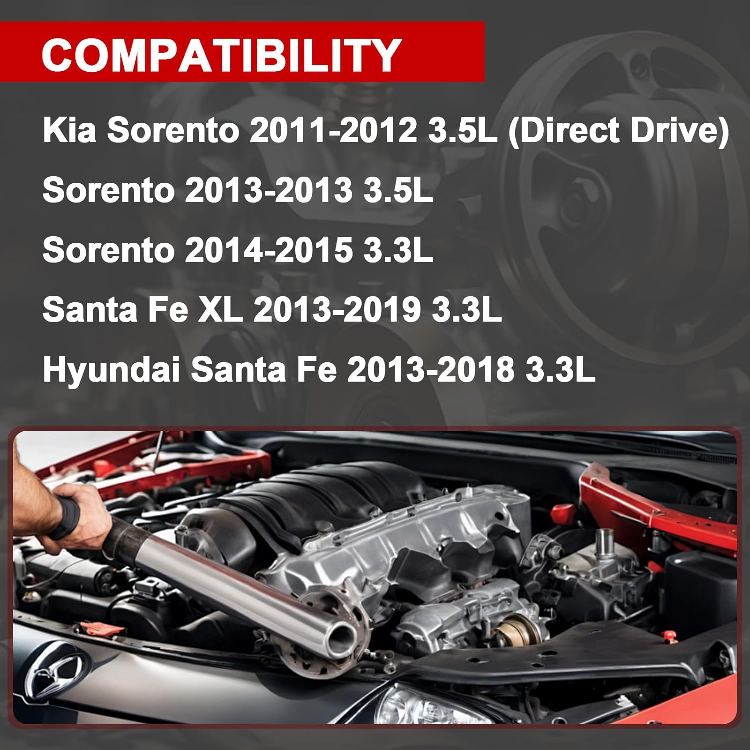 Air Conditioner AC Compressor with Clutch Compatible with Kia Sorento 2011-2015 Hyundai Santa Fe 2013-2018 Santa Fe XL 2013-2019 Replace 97701-1U600，97701-1U650