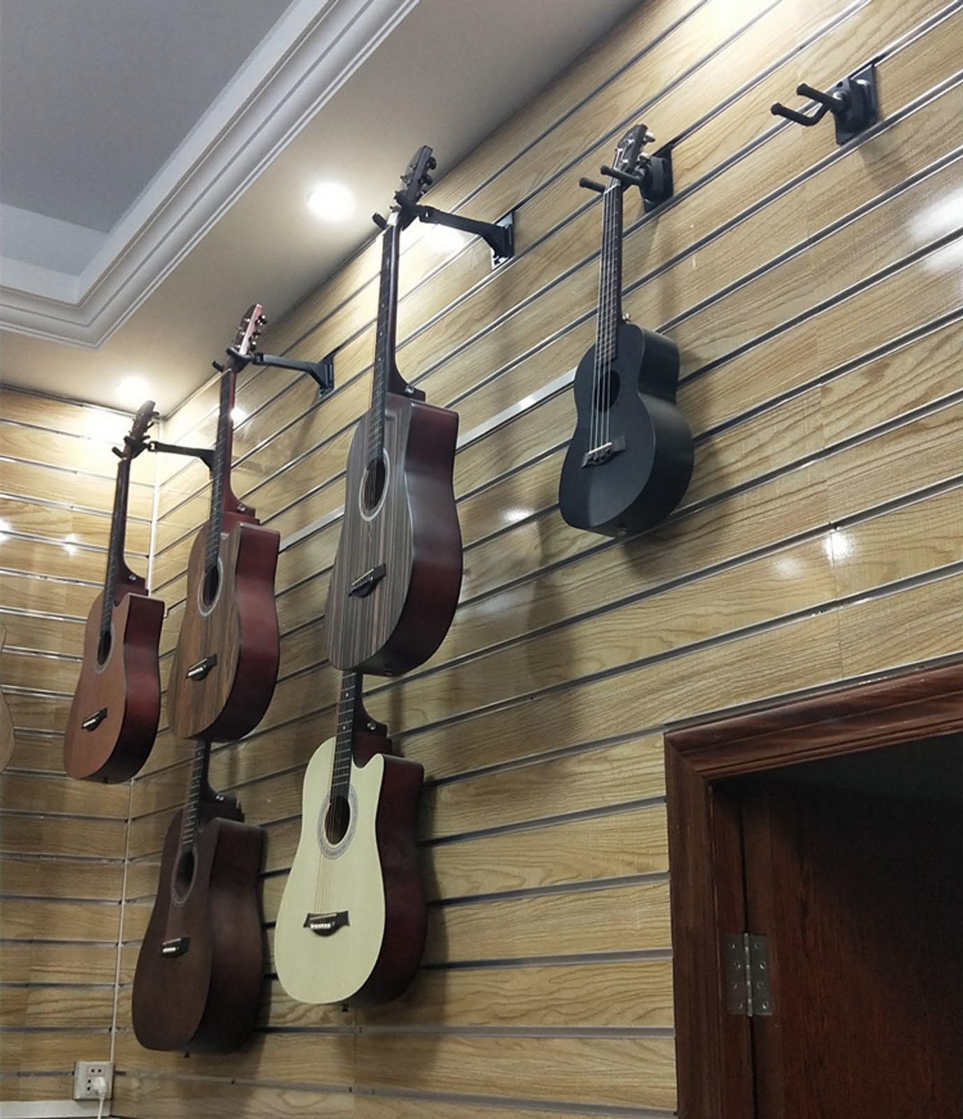 4 Pcs Guitar Hanger Wall Mount Hooks Holders with Slat Adapter 180 Adjustable Black Hook Stand for Acoustic Electric Bass (28cm Long) - Image 2