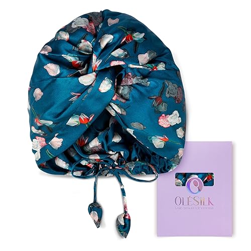 OLESILK Gorro de seda para mujeres dormidas 100% seda de morera 22 momme, ajuste ajustable para el cuidado del cabello nocturno, sin encrespamiento