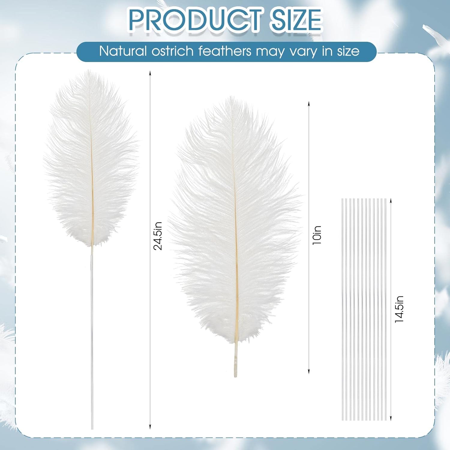 Juexica 80 Set Natural Ostrich Feathers Bulk with Iron Wire for Centerpieces Boho Large 10 to 12 Inch Feathers for Vase Wedding Party Floral Arrangement Home Decorations (White)