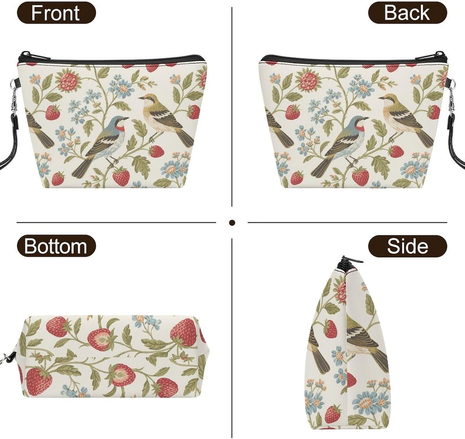 Vintage Floral Birds Travel Makeup Bag Large Capacity Toiletry Bag image 3