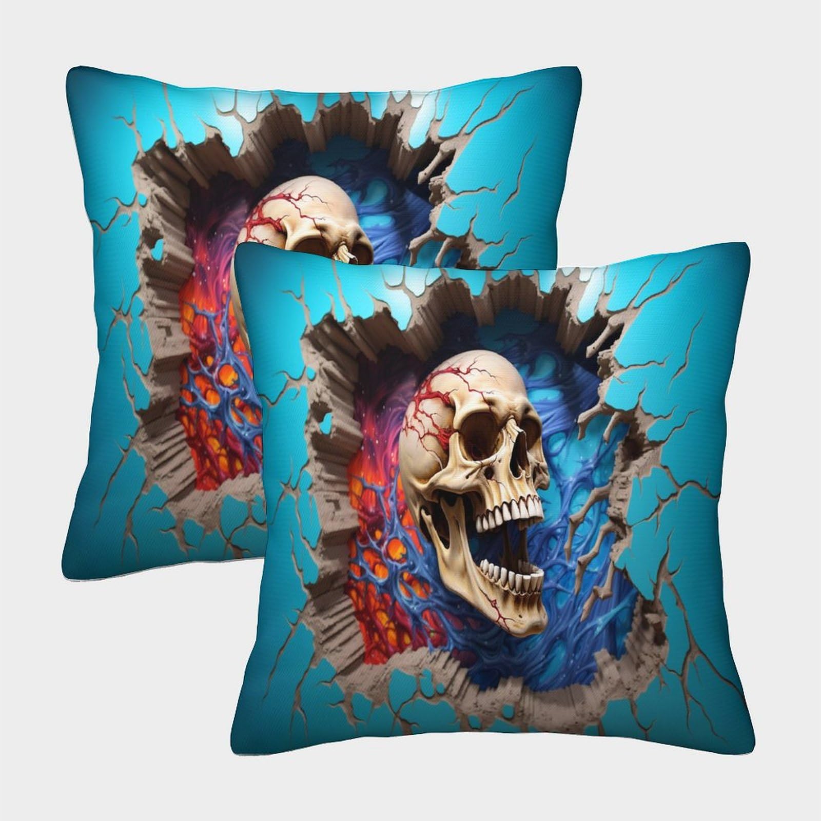 Mefese 3D Skeleton 3D Printed Throw Pillow Covers Realistic Skull Throw Pillow Case Garden Cushion Super Soft Pack Of 2 For Patio,Couch, Tent, Balcony And Sofa 40X40cm