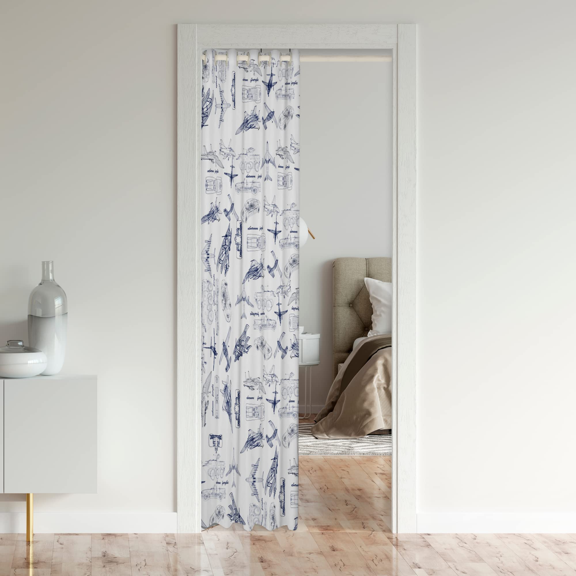 Loussiesd Airplane Door Curtain for Doorway Privacy,Flight 30%-50% Room Darkening Blackout Curtain,Aircraft Flying Travel Decor Blue White Room Divider Curtain Cover,132x203cm 1 Panel - Image 3