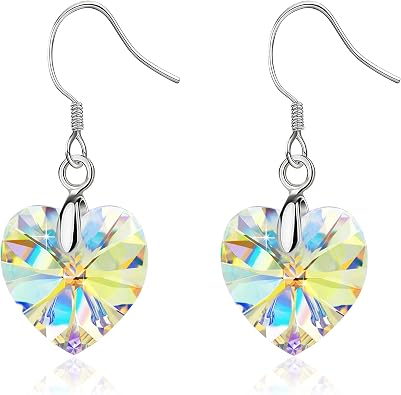 EVEVIC Austrian Crystal Heart Drop Earrings for Women, French Hook