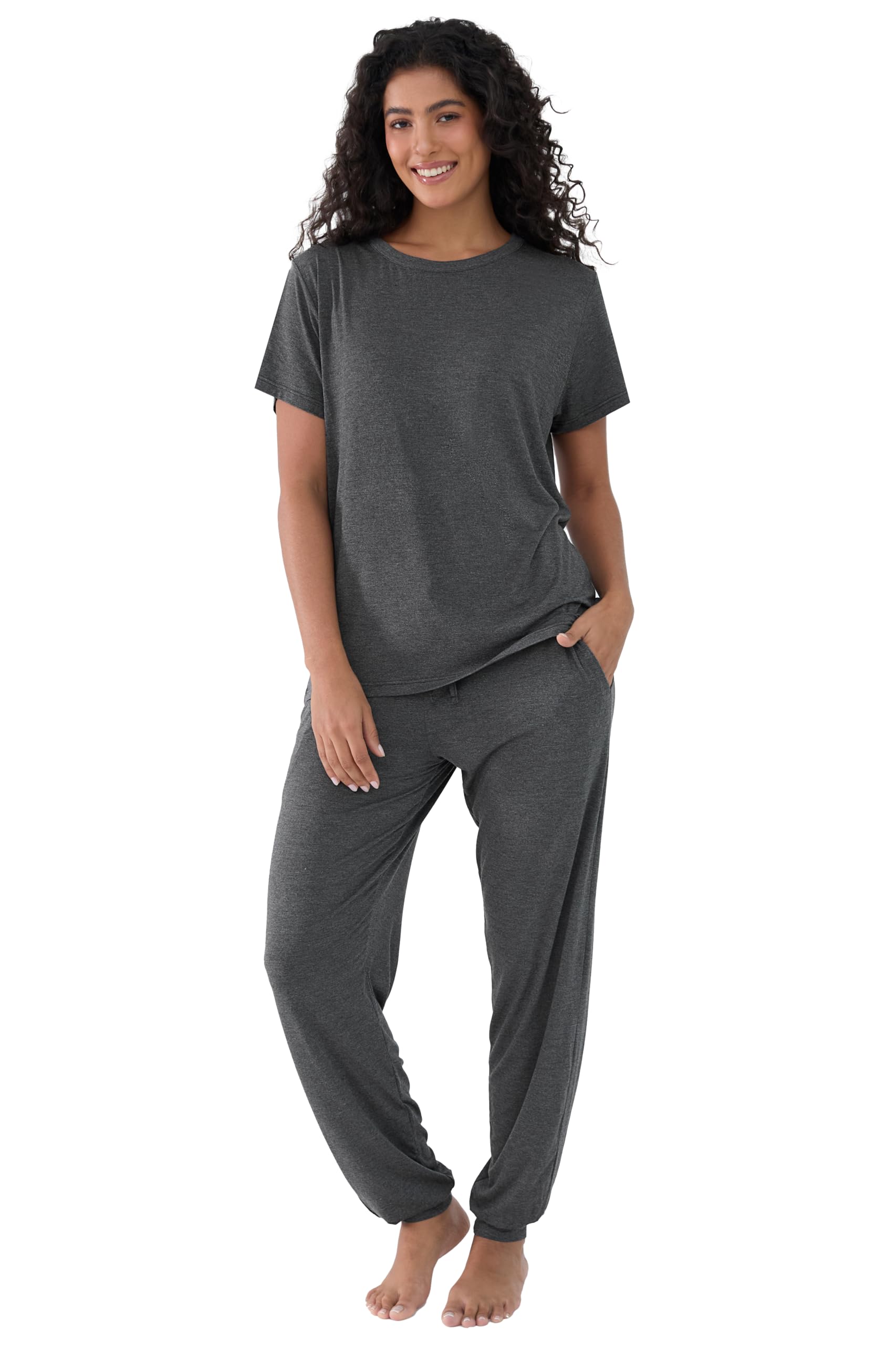 Joyaria Bamboo Viscose Pajamas Women Ultra Soft Short Sleeve Jogger Pants Pjs Set Cooling Sleepwear
